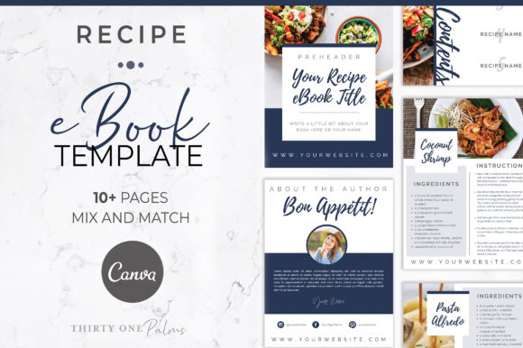 Download Recipe EBook Template for Canva | Navy - Ebook template Collection