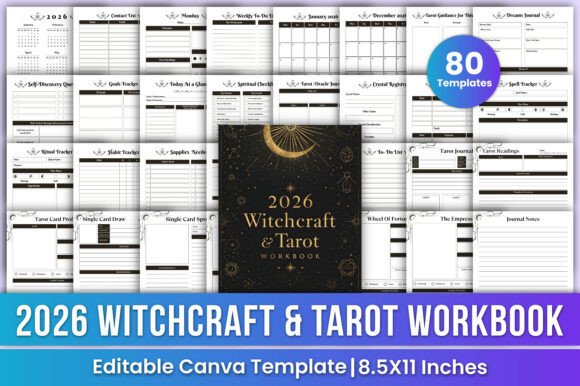 Download 2026 Witchcraft &amp; Tarot Workbook Canva - Tarot workbook Collection