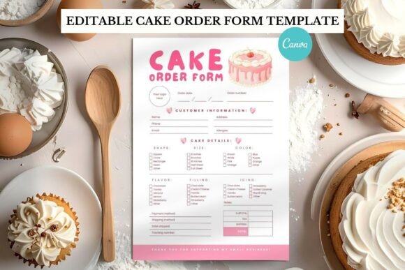 Download Cute Pink Cake Order Form Canva Template - Order form canva Collection