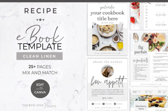 Download Recipe EBook Template for Canva | Linen - Ebook template Collection